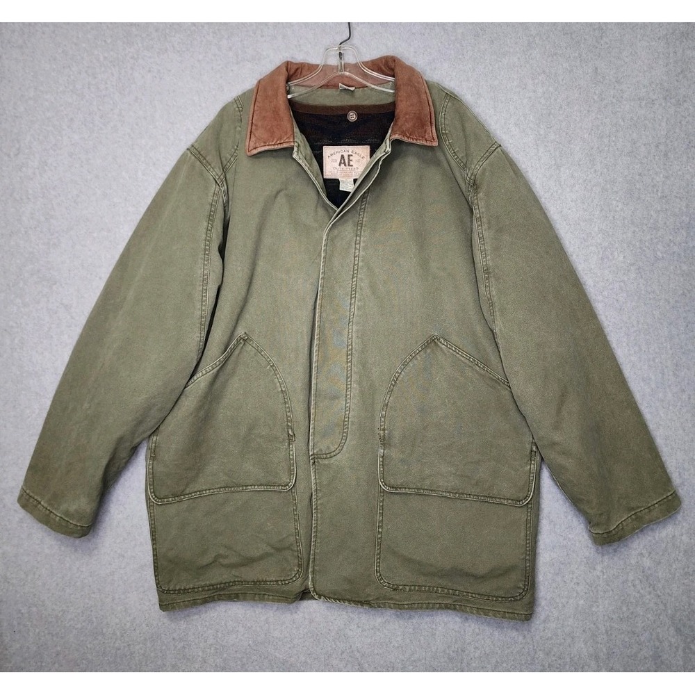 Vtg American Eagle Outfitters Chore Barn Coat Green Medium Flannel Lining‎ Aztec